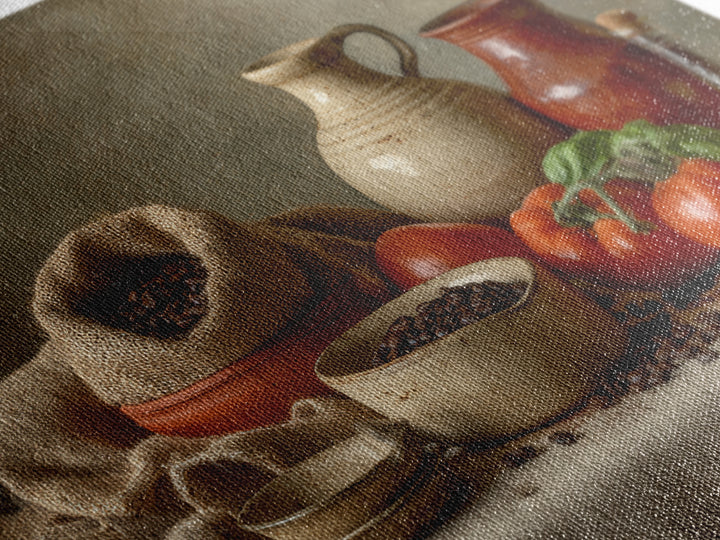 Coffee Beans and Burlap Sack Still Life Framed Canvas Print, Coffee Shop Art, Dark Academia Decor, Cafe Decor, Fine Art, Cafe, CSA-3x2-6