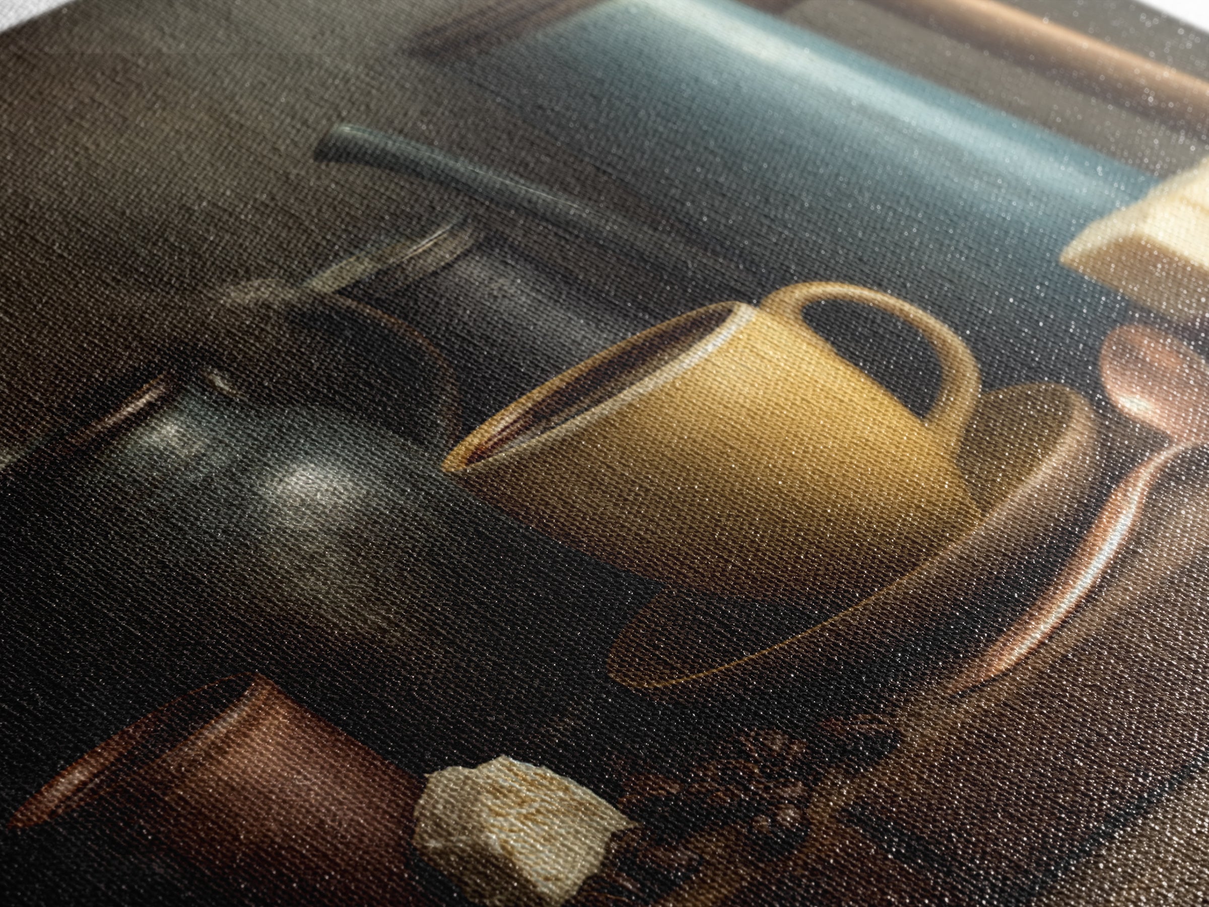 Moody Dark Roast Still Life Framed Canvas Print, Coffee Shop Art, Textured Painting, Cafe Decor, Fine Art, Cafe, Kitchen Decor, CSA-3x2-60