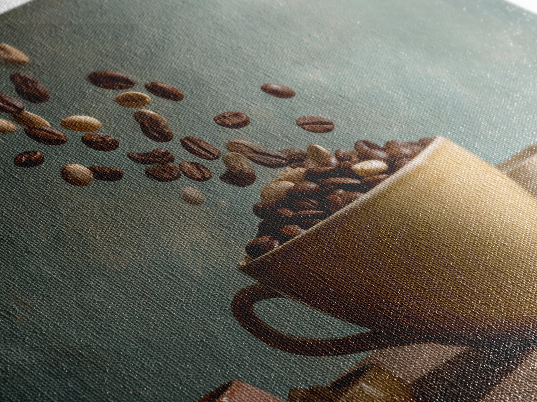 Roasted Beans Falling Through Dark Space Canvas Print, Coffee Shop Art, Contemporary Art, Cafe Decor, Fine Art, Cafe, CSA-3x2-72