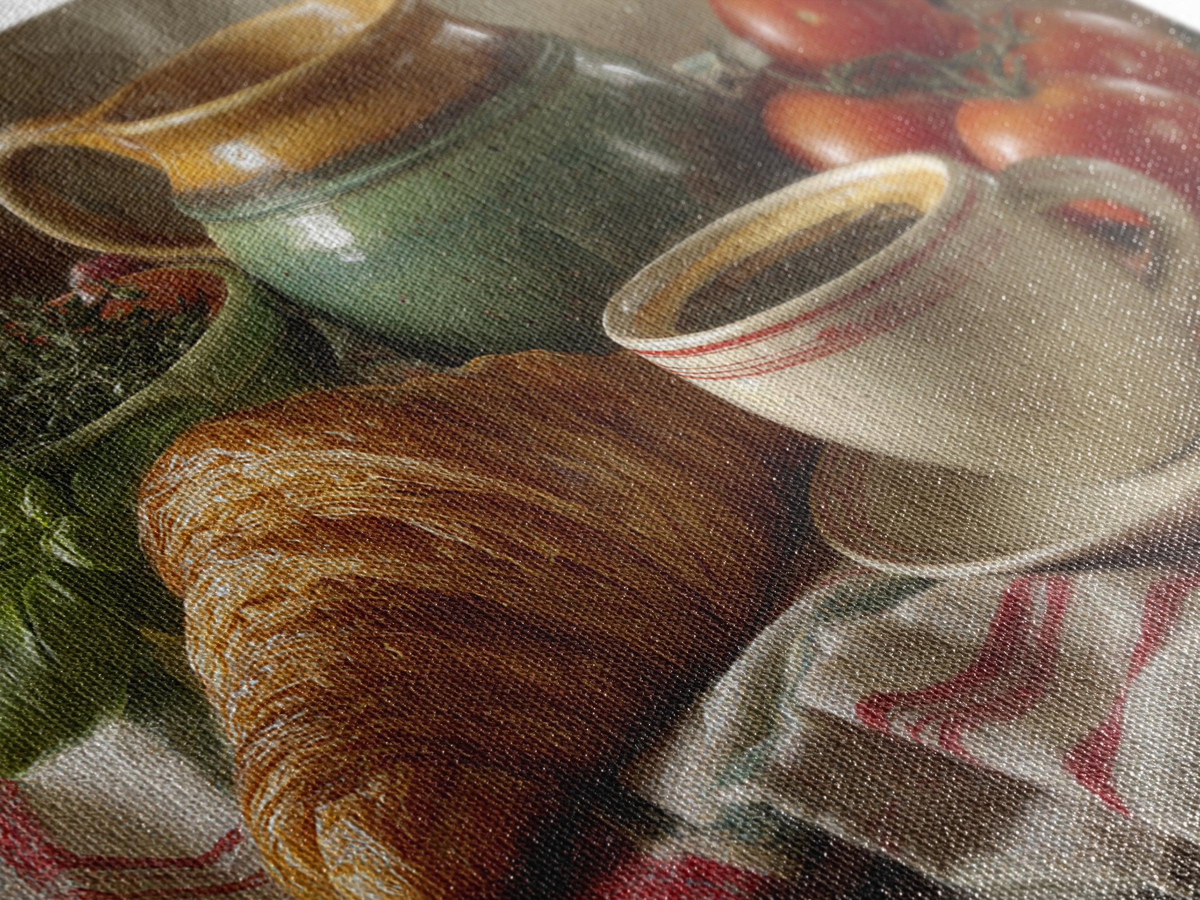 Croissant and Cappuccino on Striped Cloth Framed Canvas Print, Coffee Shop Art, Fine Art Print, Cafe Decor, Fine Art, Cafe, CSA-3x2-81