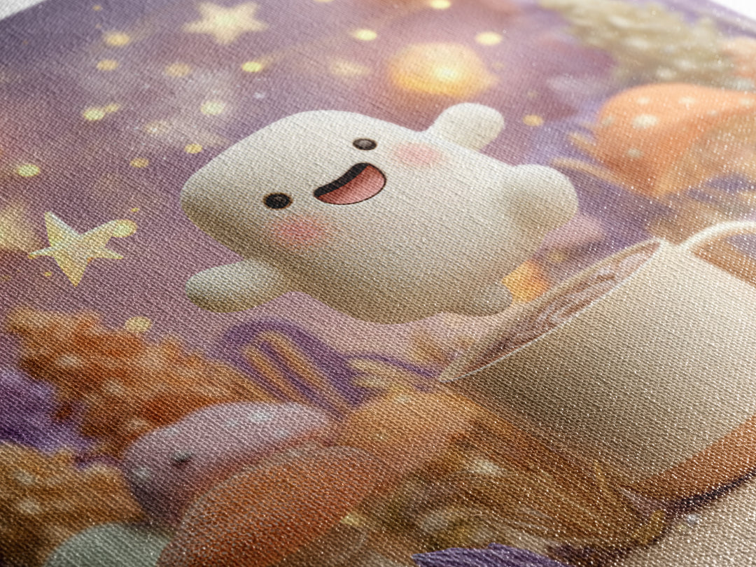 The Marshmallow Ghost, Cute Halloween Wall Art, Square Wall Art, Framed Canvas Print, Halloween Kids Decor, Whimsical Wall Art