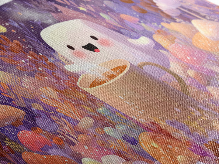 The Marshmallow Ghost, Storybook Halloween Art, Wide Panoramic Art, Canvas Print, Halloween Kids Decor, Whimsical Wall Art