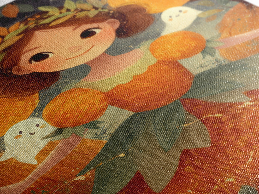 The Pumpkin Princess, Cute Spooky Wall Art, Vertical Wall Art, Canvas Print, Halloween Kids Decor, Whimsical Wall Art, Spooky Wall Decor