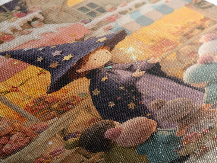 The Little Star Witch, Cute Halloween Wall Art, Vertical Wall Art, Framed Canvas Print, Halloween Kids Decor, Whimsical Wall Art