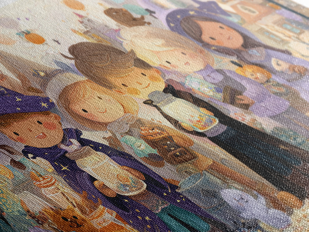 The Moonbeam Wizard, Whimsical Halloween Art, Wide Panoramic Art, Canvas Print, Halloween Kids Decor, Whimsical Wall Art, Horror Wall Art