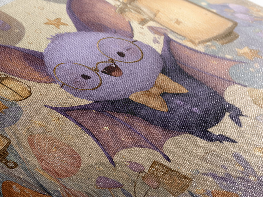 The Bow-Tie Bat, Kids Halloween Decor, Landscape Wall Art, Canvas Print, Halloween Kids Decor, Whimsical Wall Art, Spooky Wall Decor
