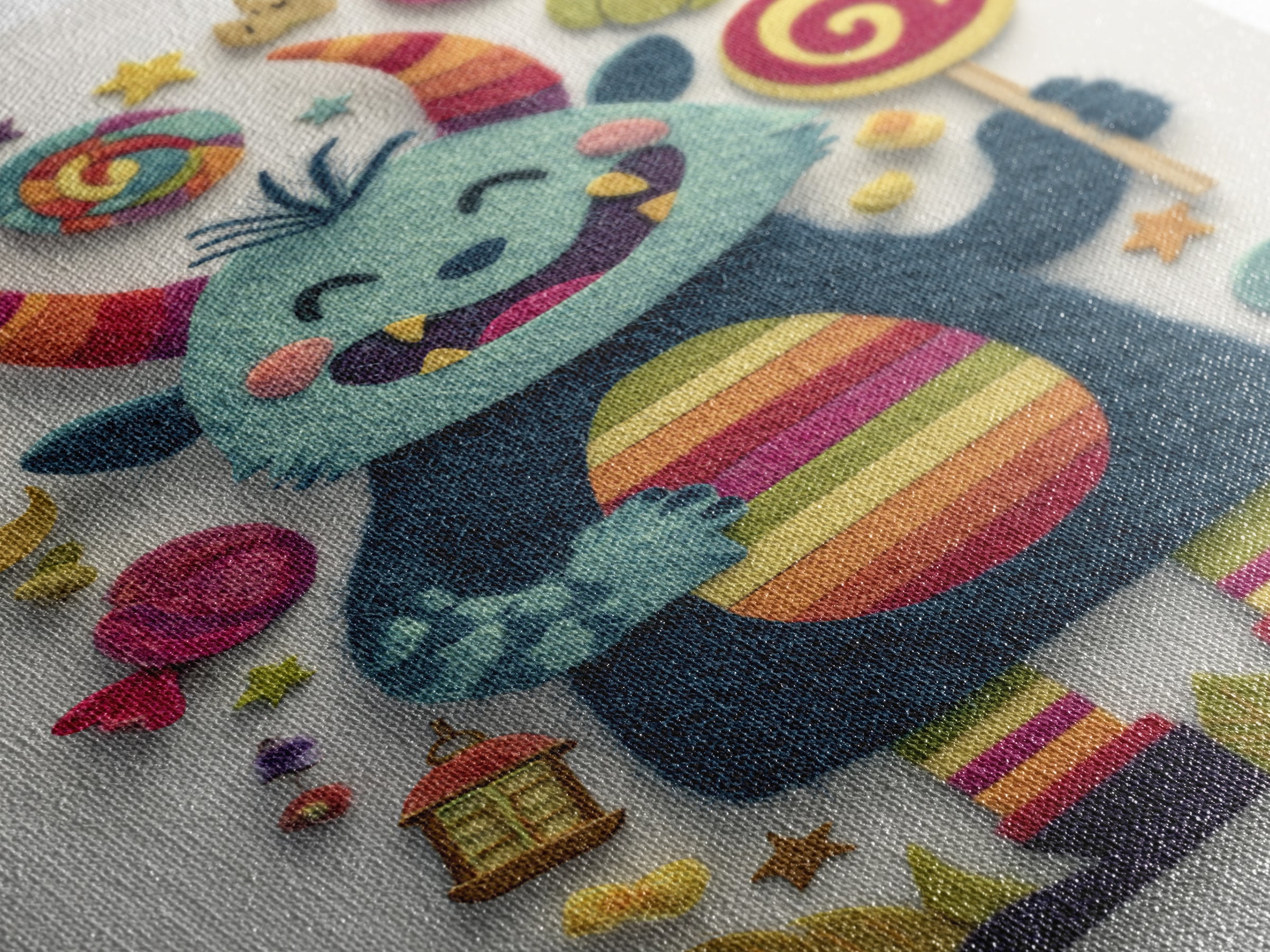 The Rainbow Monster, Felt Halloween Art, Vertical Wall Art, Canvas Print, Cute Halloween Wall Art, Whimsical Nursery Decor