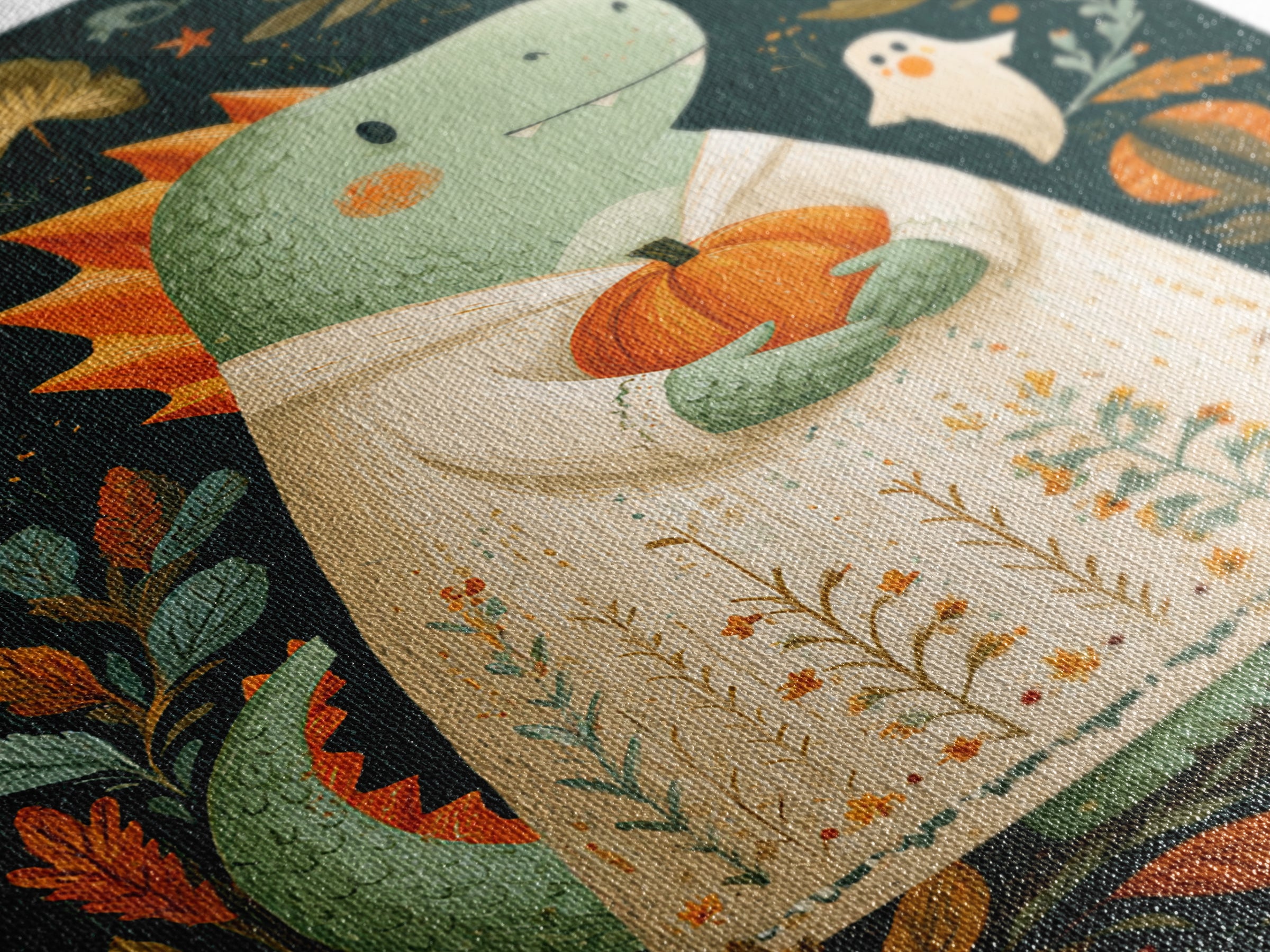 The Sleepy Costume Dragon, Folk Halloween Art, Vertical Wall Art, Canvas Print, Cute Halloween Wall Art