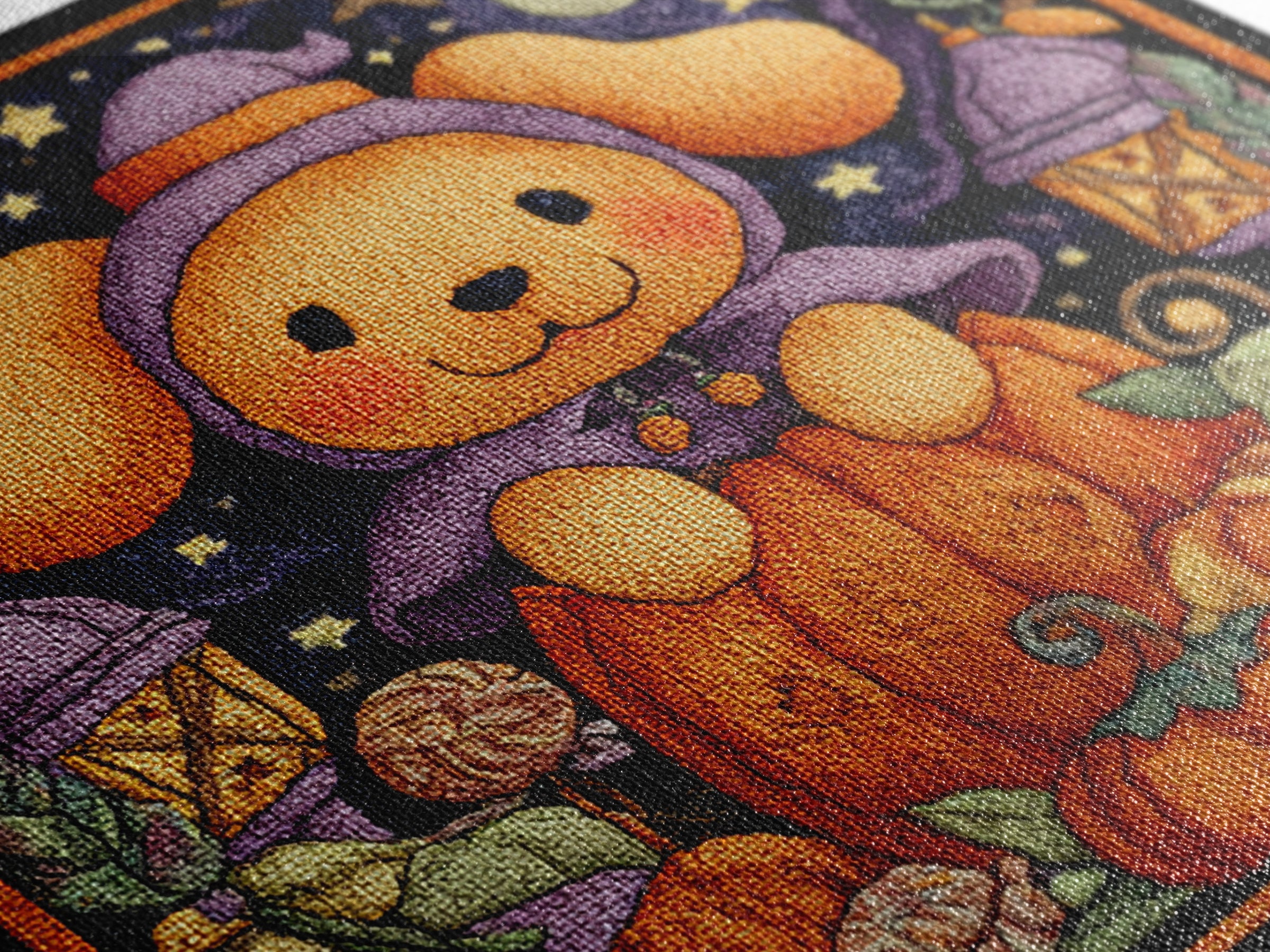 The Pumpkin Puppy, Embroidered Halloween Art, Square Wall Art, Canvas Print, Cute Halloween Wall Art