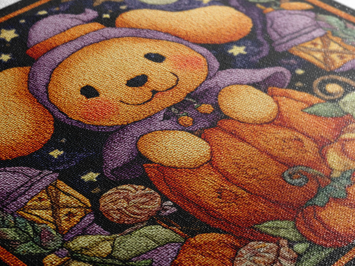The Pumpkin Puppy, Embroidered Halloween Art, Square Wall Art, Canvas Print, Cute Halloween Wall Art