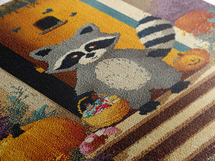 The Raccoon Trick-Or-Treater, Pixel Halloween Art, Vertical Wall Art, Canvas Print, Cute Halloween Wall Art