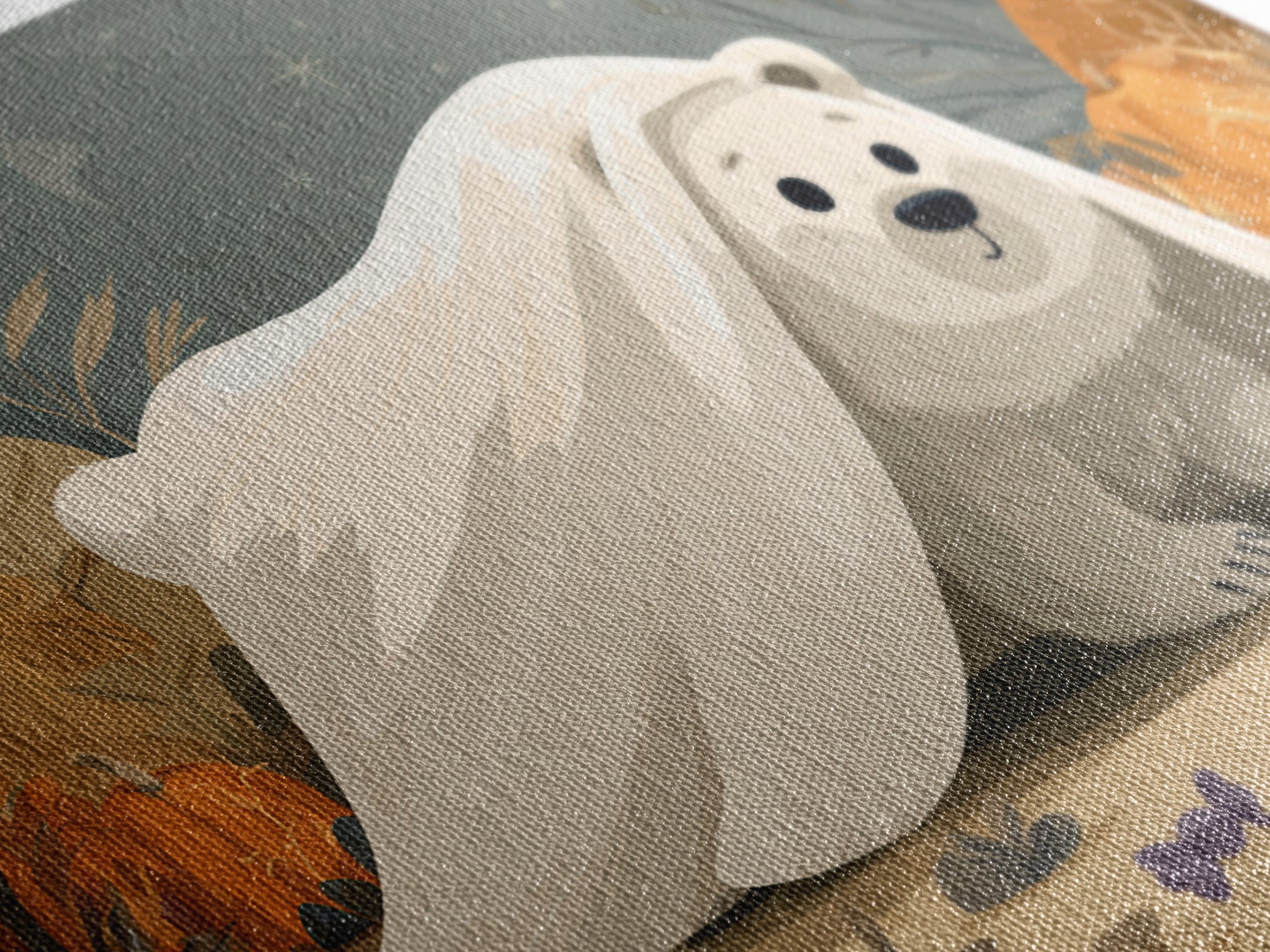 The Bear Cub Ghost, Vector Halloween Art, Landscape Wall Art, Framed Canvas Print, Cute Halloween Wall Art
