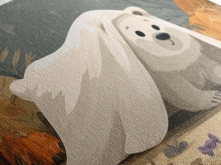 The Bear Cub Ghost, Vector Halloween Art, Landscape Wall Art, Framed Canvas Print, Cute Halloween Wall Art