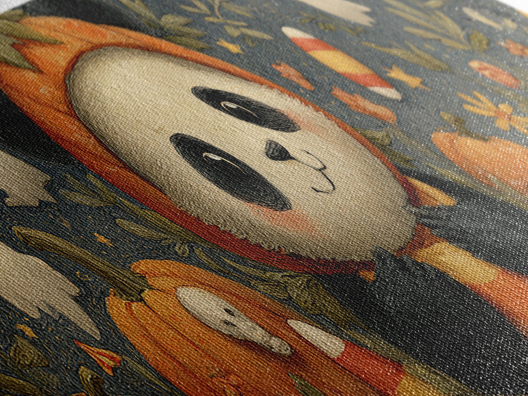 The Panda Pumpkin, Gouache Halloween Art, Extra Wide Wall Art, Canvas Print, Cute Halloween Wall Art