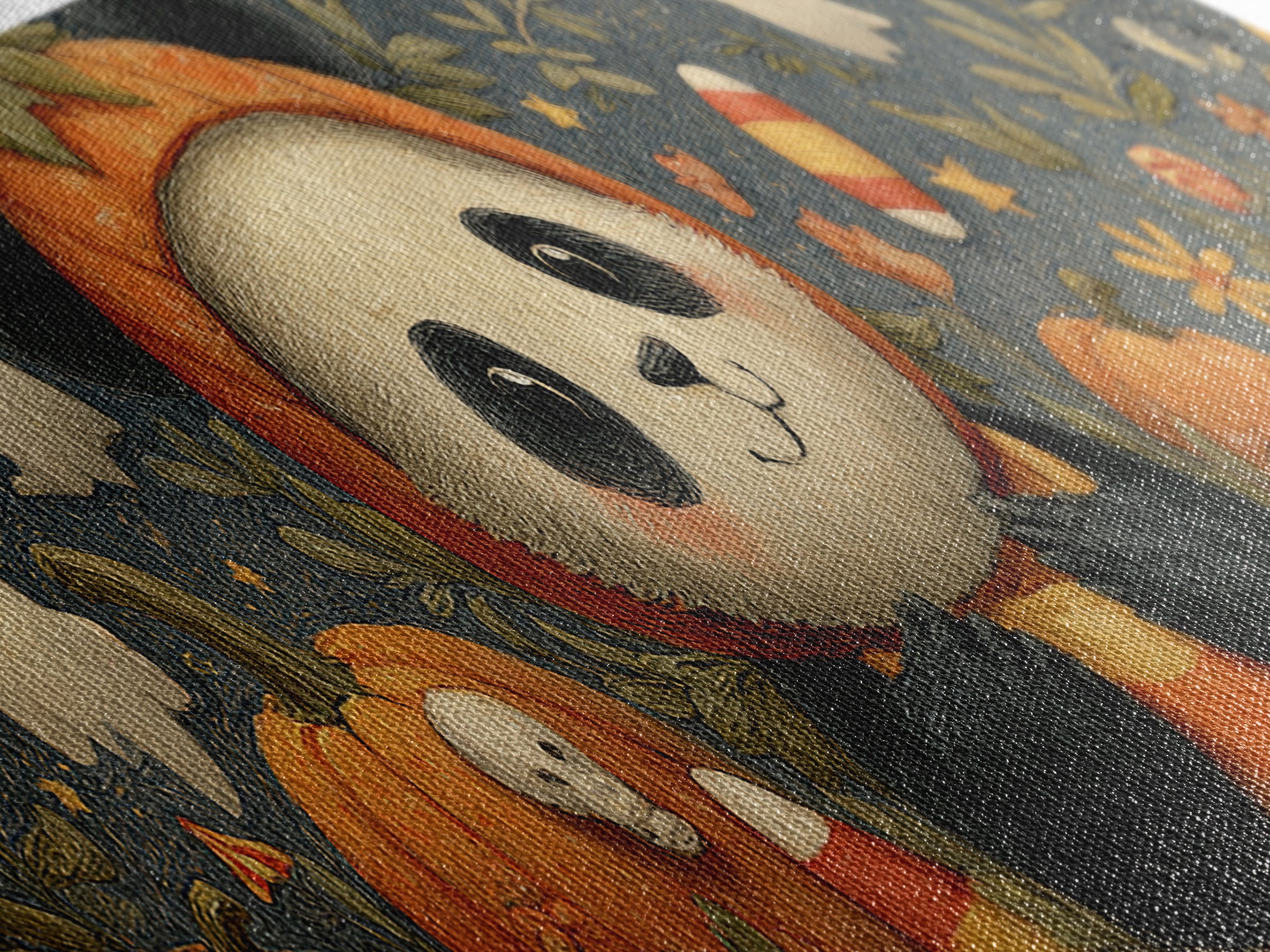 The Panda Pumpkin, Gouache Halloween Art, Extra Wide Wall Art, Canvas Print, Cute Halloween Wall Art