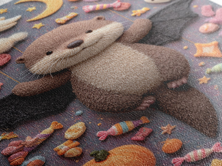 The Bat-Winged Otter, Pastel Halloween Art, Vertical Wall Art, Canvas Print, Cute Halloween Wall Art