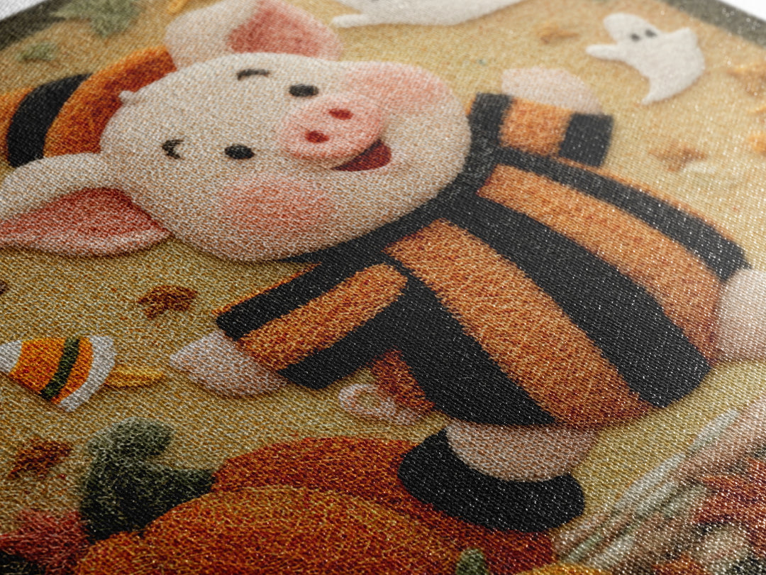 The Candy Corn Piglet, Felt Halloween Art, Square Wall Art, Canvas Print, Cute Halloween Wall Art, Halloween Kids Decor