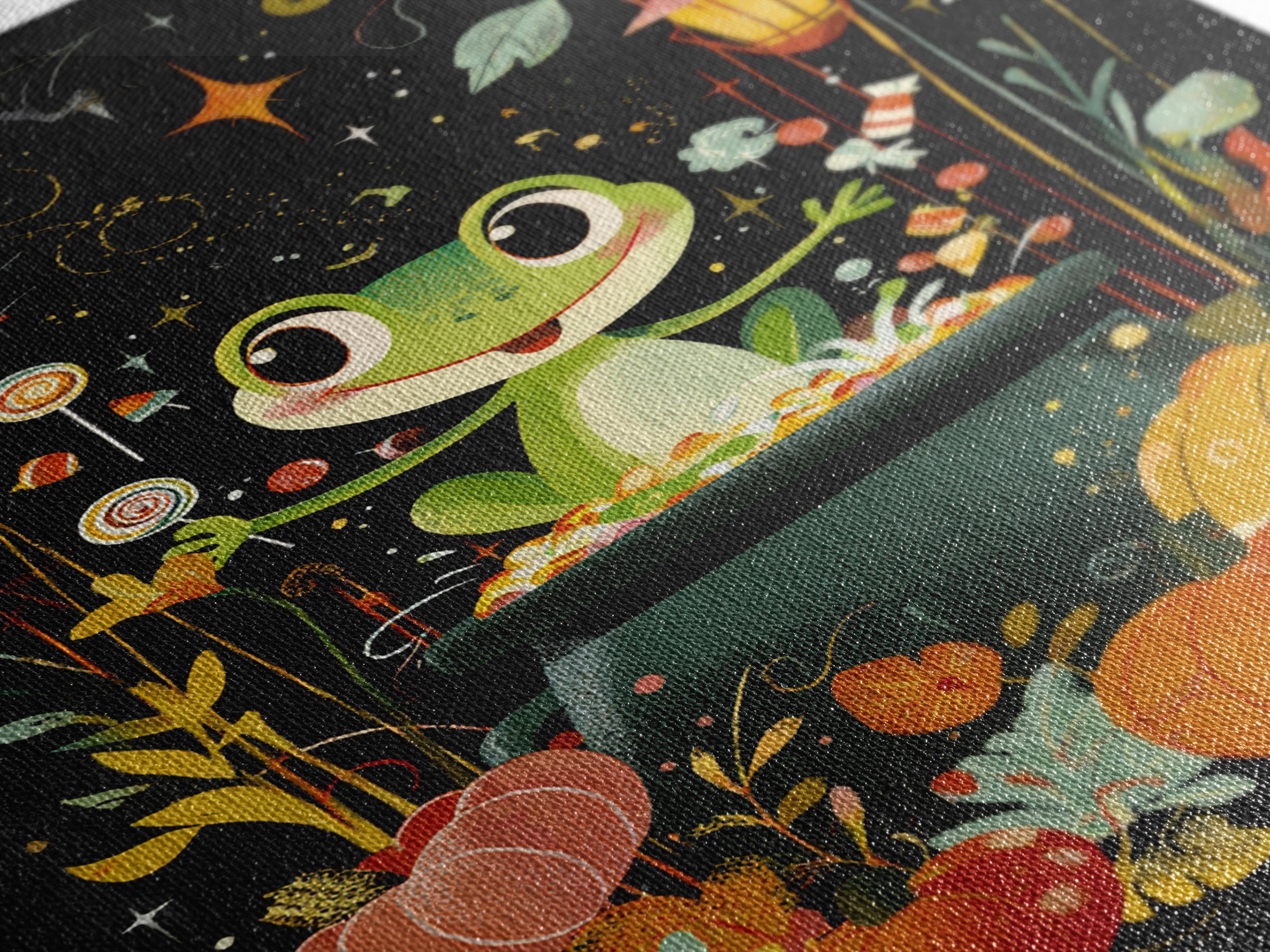 The Cauldron Frog, Retro Halloween Art, Vertical Wall Art, Canvas Print, Cute Halloween Wall Art, Whimsical Nursery Decor