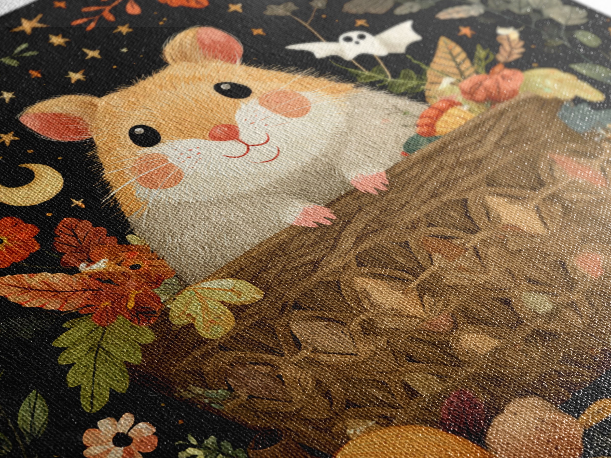 The Pumpkin Hamster, Folk Halloween Art, Square Wall Art, Canvas Print, Cute Halloween Wall Art, Halloween Kids Decor