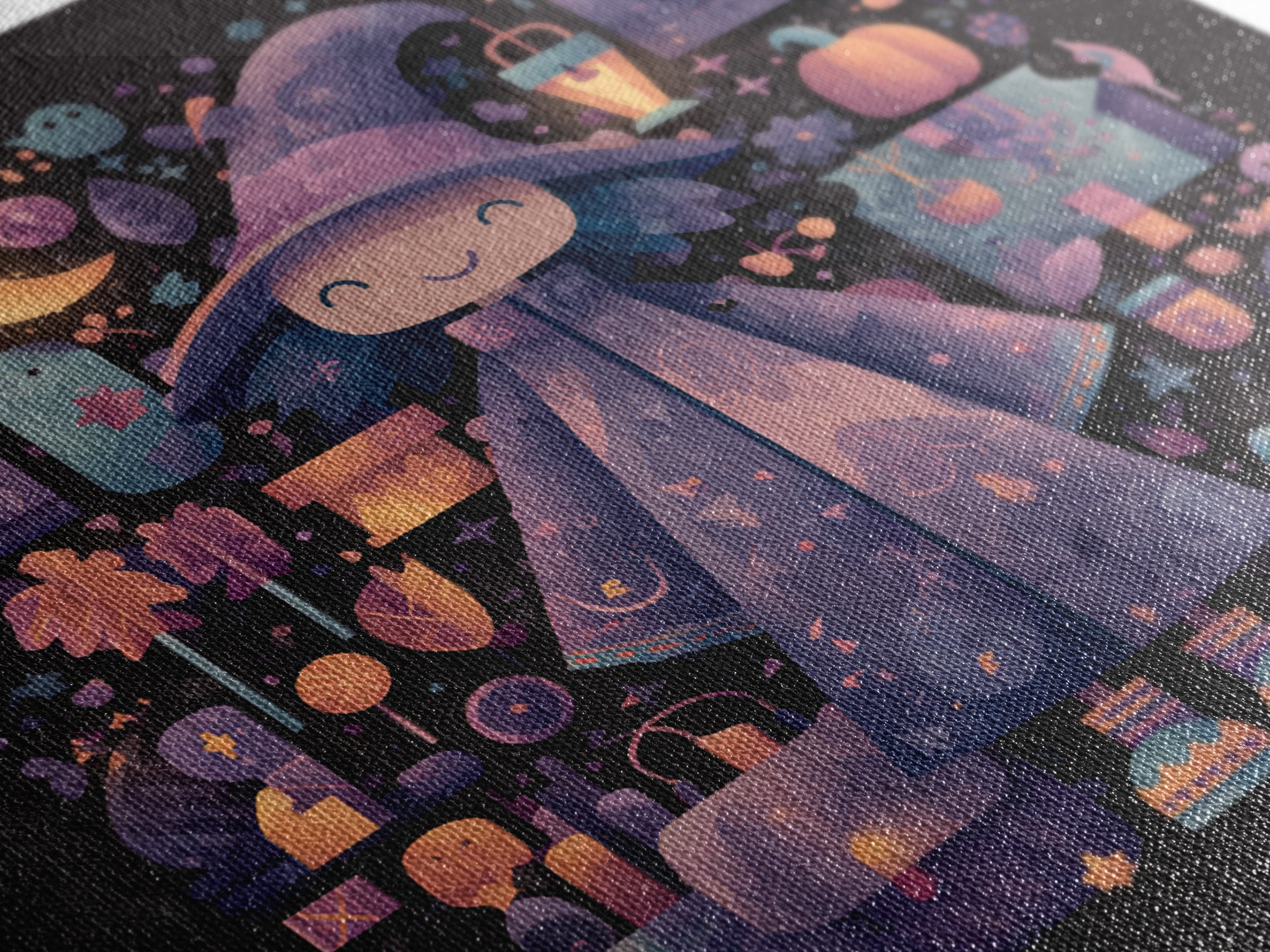 The Moonlight Pajama Witch, Pixel Halloween Art, Square Wall Art, Canvas Print, Cute Halloween Wall Art