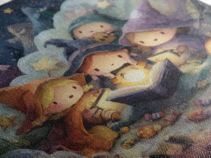The Spellbook Sleepover, Pastel Halloween Art, Square Wall Art, Canvas Print, Cute Halloween Wall Art