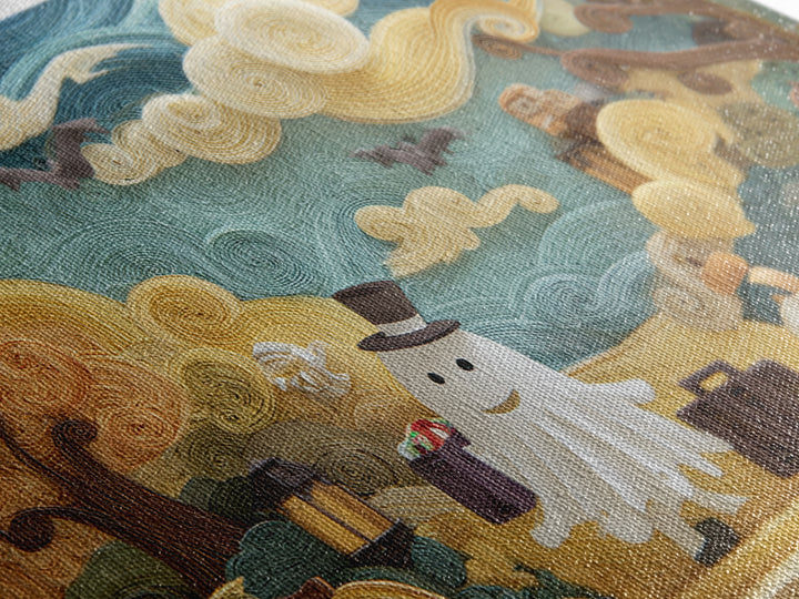 The Friendly Ghost Hotel, Quilled Halloween Art, Landscape Wall Art, Framed Canvas Print, Cute Halloween Wall Art