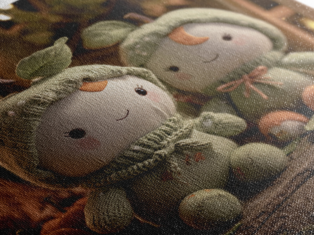 The Enchanted Apple Orchard, Plush Halloween Art, Square Wall Art, Canvas Print, Cute Halloween Wall Art