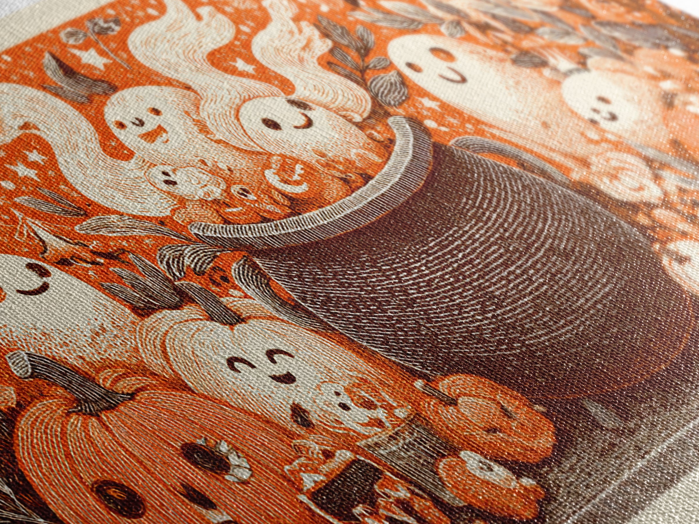 The Cookie Cauldron, Linocut Halloween Art, Wide Panoramic Art, Framed Canvas Print, Cute Halloween Wall Art