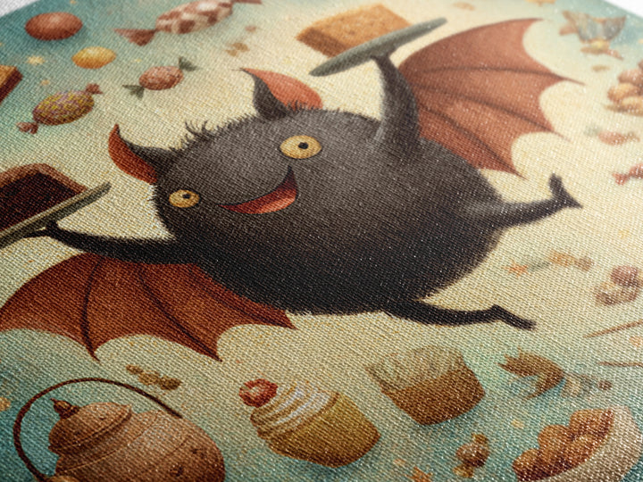 The Brownie Bat Bakery, Retro Halloween Art, Square Wall Art, Canvas Print, Cute Halloween Wall Art, Halloween Kids Decor