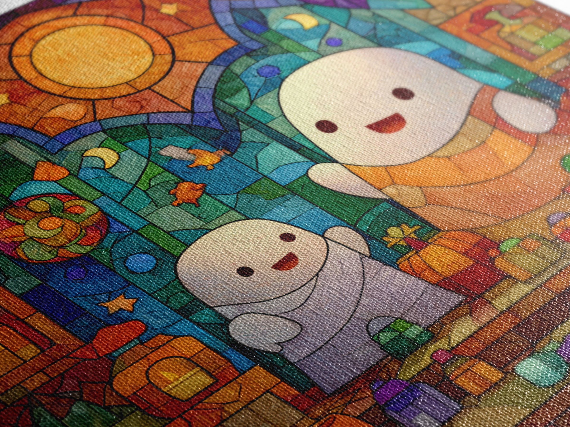 The Ghost Daycare, Stained Glass Halloween, Square Wall Art, Canvas Print, Cute Halloween Wall Art, Halloween Kids Decor