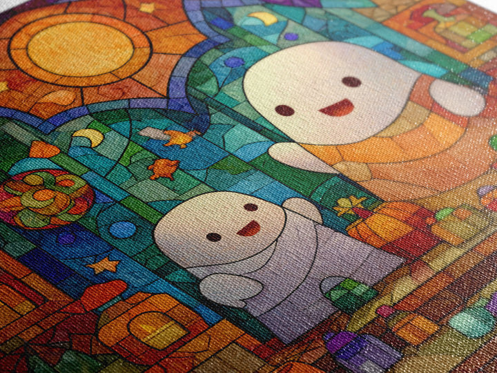 The Ghost Daycare, Stained Glass Halloween, Square Wall Art, Canvas Print, Cute Halloween Wall Art, Halloween Kids Decor
