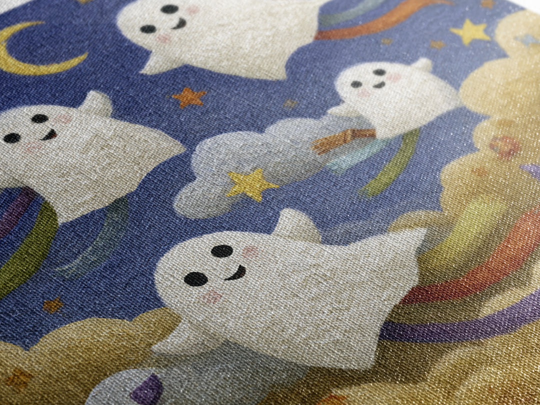 The Ghost Kite Festival, Gouache Halloween Art, Square Wall Art, Canvas Print, Cute Halloween Wall Art