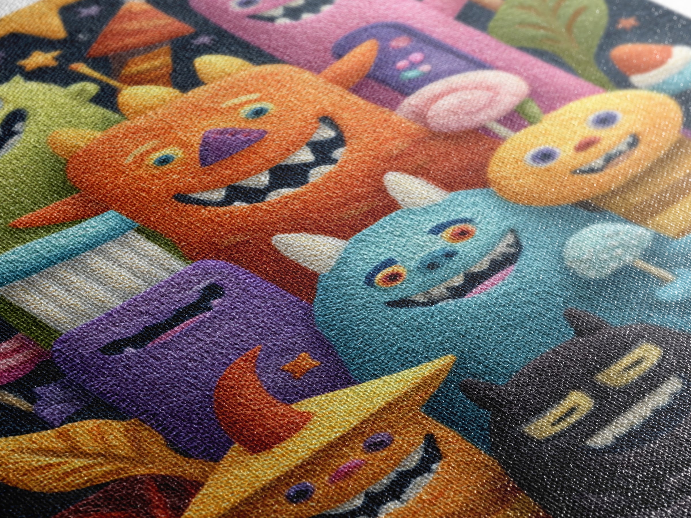 The Monster Toothbrush Club, Felt Halloween Art, Vertical Wall Art, Canvas Print, Cute Halloween Wall Art
