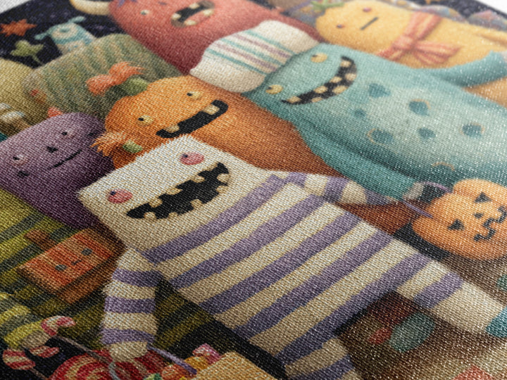 The Monster Pajama Parade, Plush Halloween Art, Square Wall Art, Canvas Print, Cute Halloween Wall Art