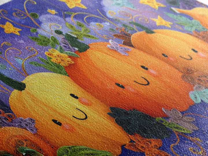 The Pumpkin Painting Party, Quilled Halloween Art, Wide Panoramic Art, Framed Canvas Print, Cute Halloween Wall Art