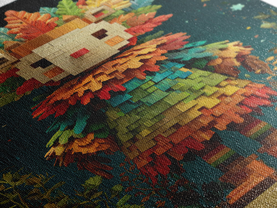 The Autumn Leaf Costume Contest, Pixel Halloween Art, Vertical Wall Art, Canvas Print, Cute Halloween Wall Art