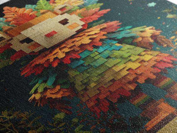 The Autumn Leaf Costume Contest, Pixel Halloween Art, Vertical Wall Art, Canvas Print, Cute Halloween Wall Art