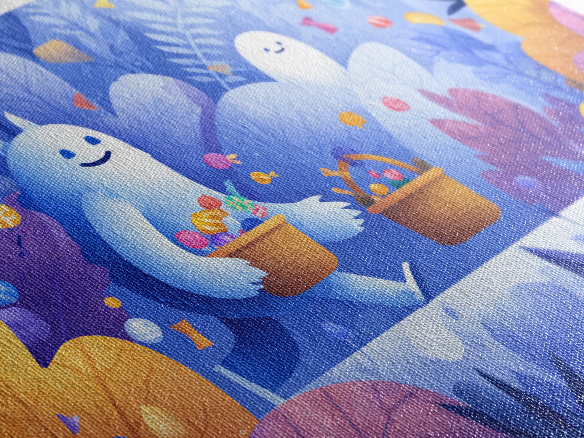 The Candy Bucket Relay Race, Vector Halloween Art, Landscape Wall Art, Framed Canvas Print, Cute Halloween Wall Art