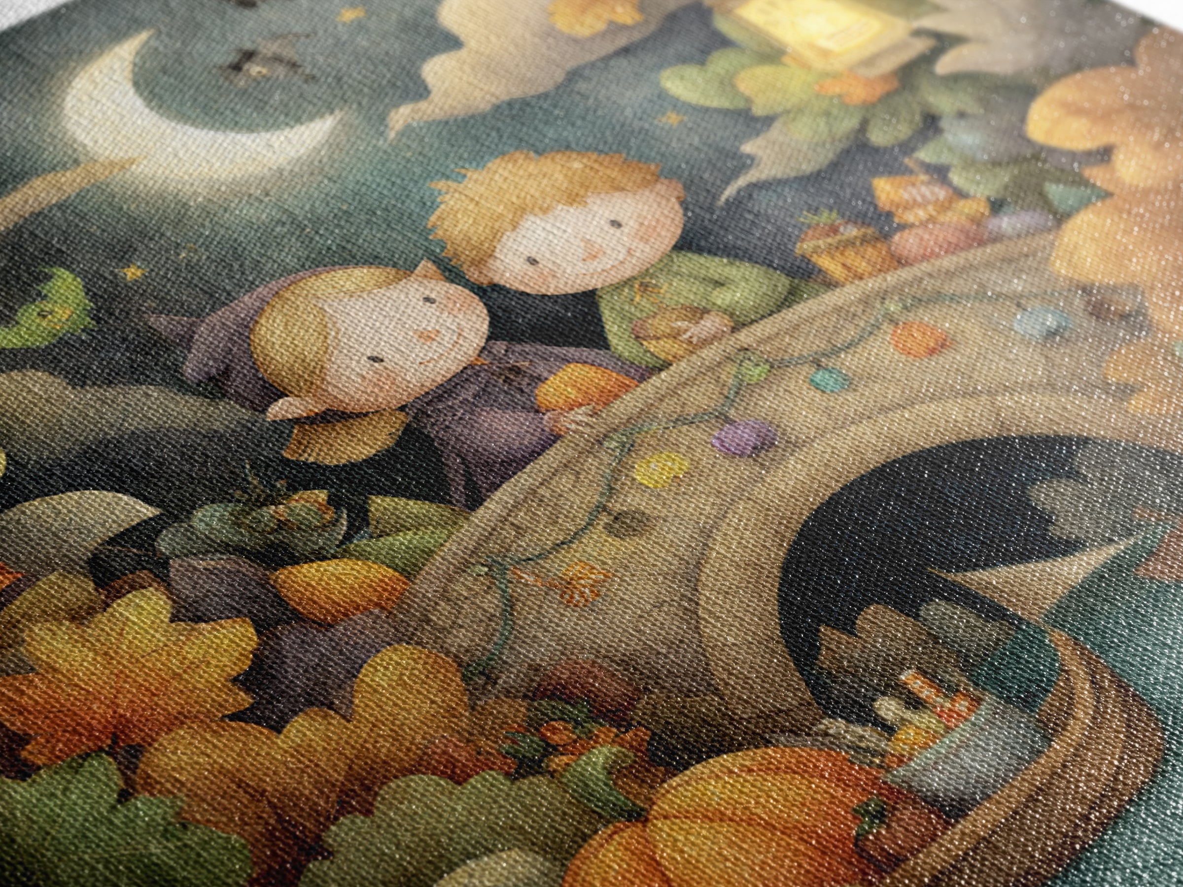 The Autumn Fairy Bridge, Pastel Halloween Art, Square Wall Art, Canvas Print, Cute Halloween Wall Art