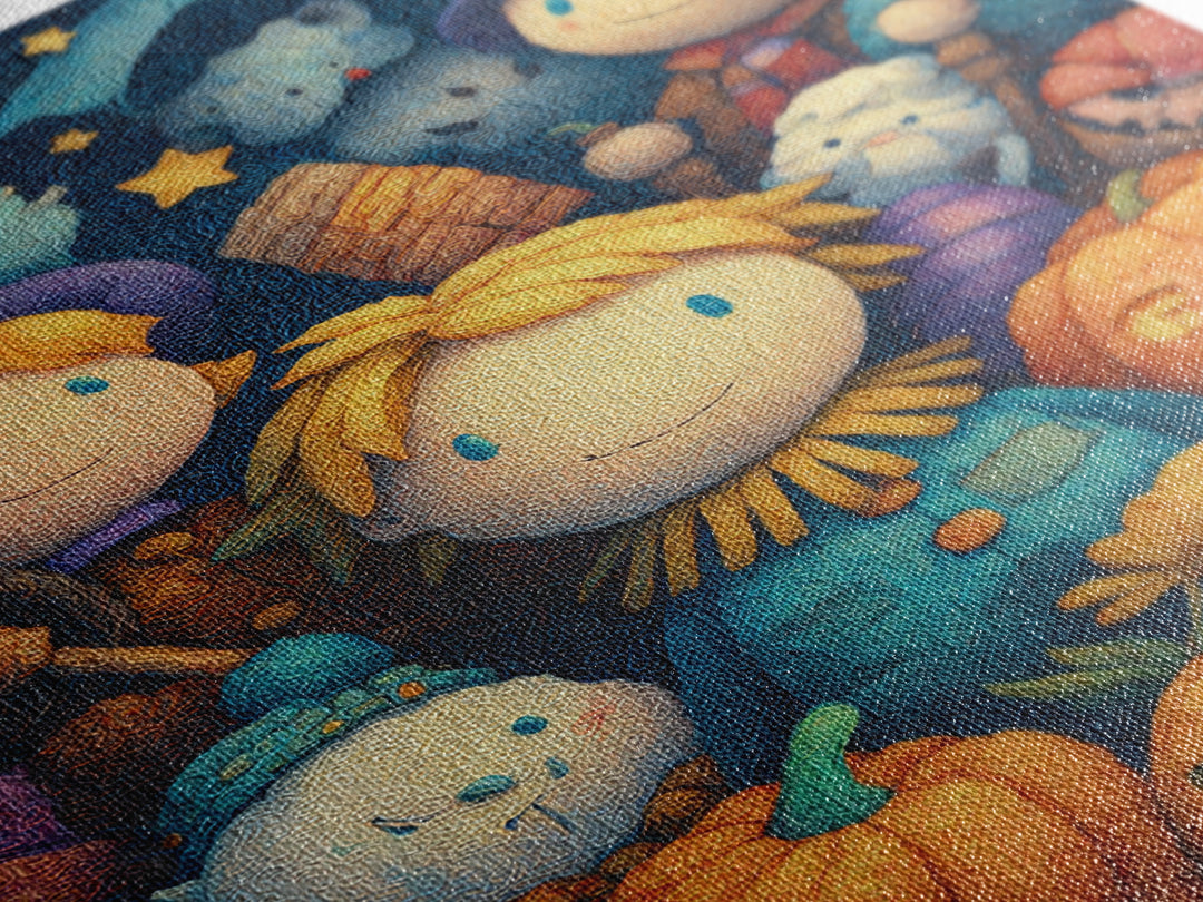 The Starry Cornfield Maze, Plush Halloween Art, Vertical Wall Art, Canvas Print, Cute Halloween Wall Art