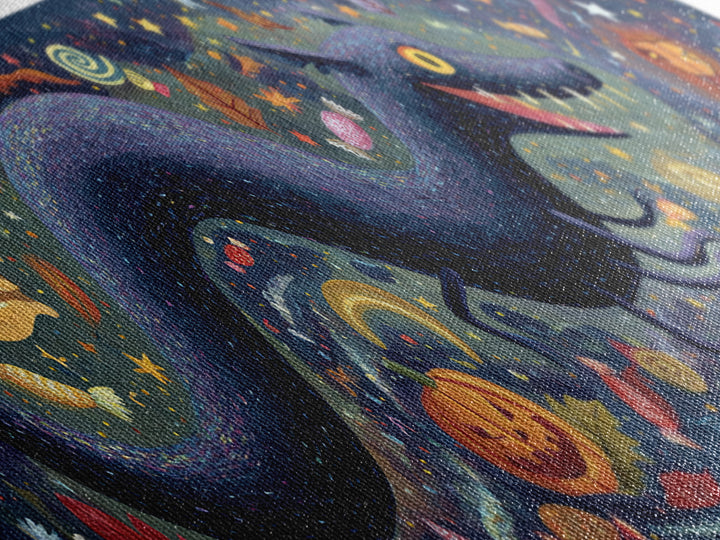 The Crawler Beneath The Floor Of Stars, Gouache Halloween Art, Extra Wide Wall Art, Canvas Print, Cute Halloween Wall Art