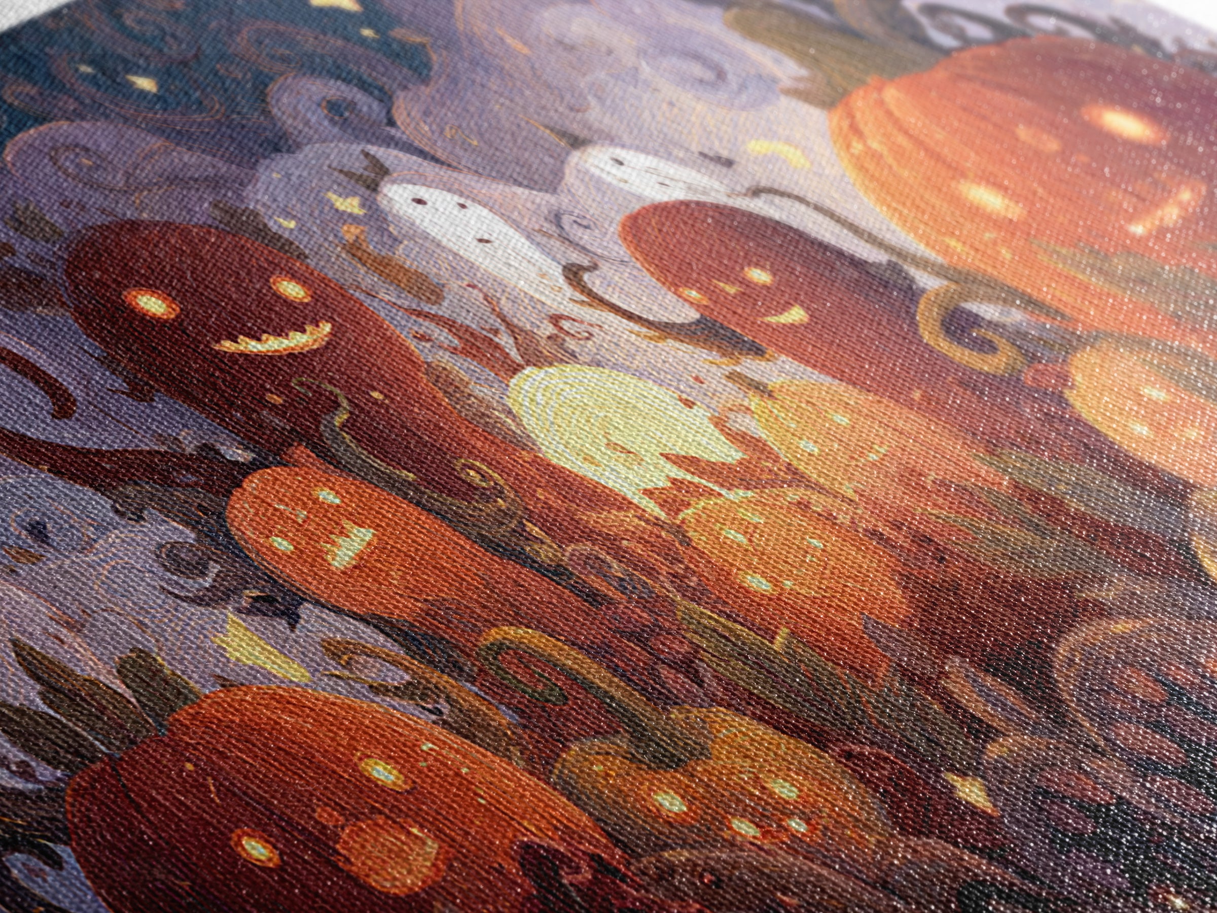 The Harvest Of The Eldritch Field, Clay Halloween Art, Wide Panoramic Art, Framed Canvas Print, Cute Halloween Wall Art