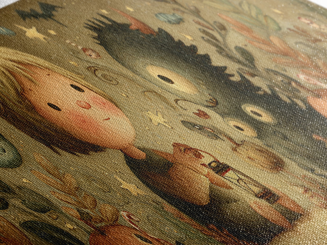 The Child Who Caught A Moon-Spawn, Plush Halloween Art, Extra Wide Wall Art, Canvas Print, Cute Halloween Wall Art