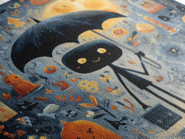 The Umbrella Of The Outer Rain, Gouache Halloween Art, Square Wall Art, Canvas Print, Cute Halloween Wall Art