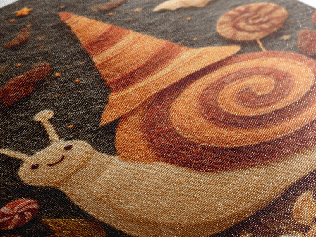 The Cinnamon-Roll Snail Witch, Felt Halloween Art, Vertical Wall Art, Canvas Print, Cute Halloween Wall Art