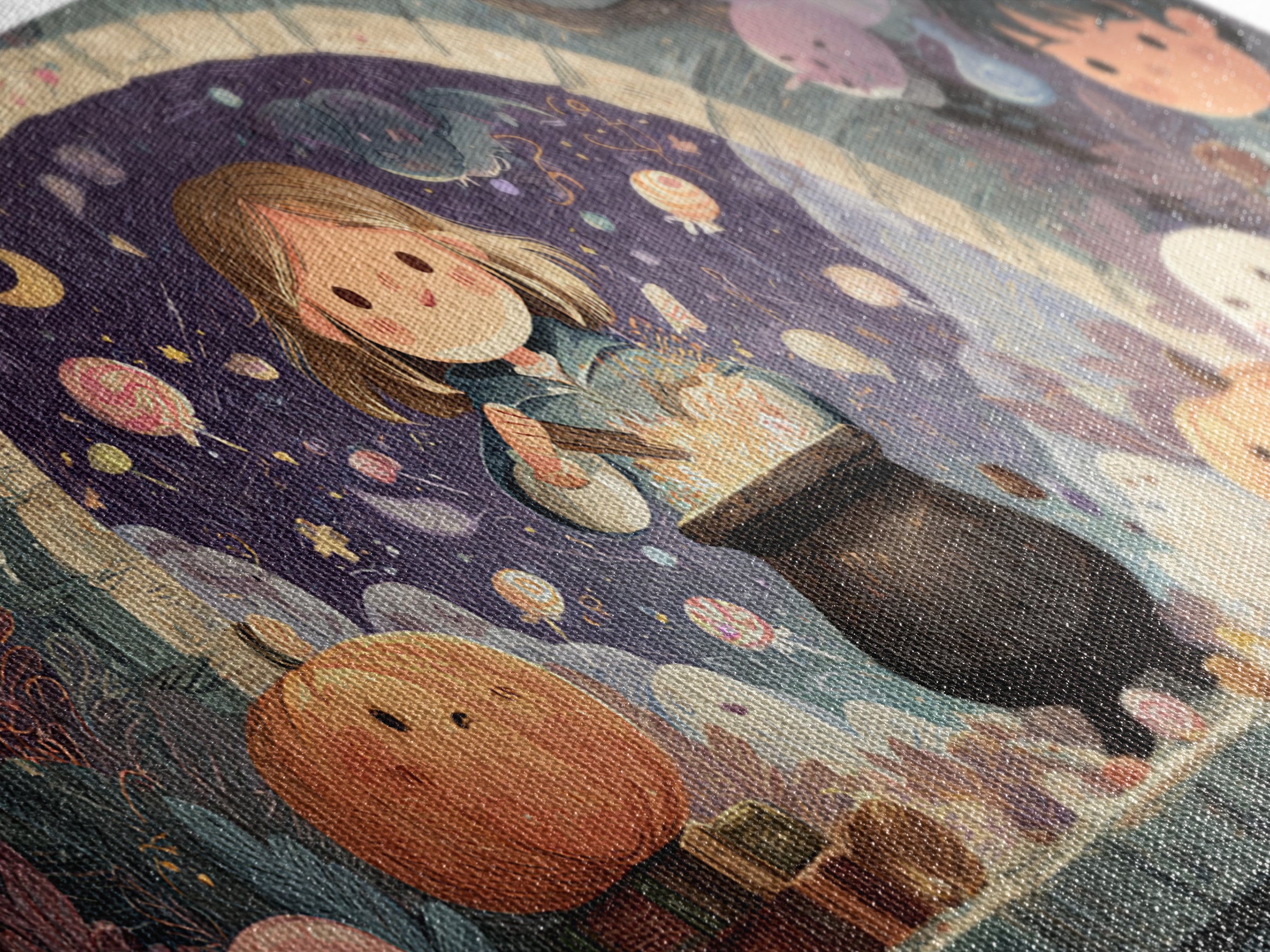The Dreamwell Beneath Miskatonic, Kawaii Halloween Art, Wide Panoramic Art, Framed Canvas Print, Cute Halloween Wall Art
