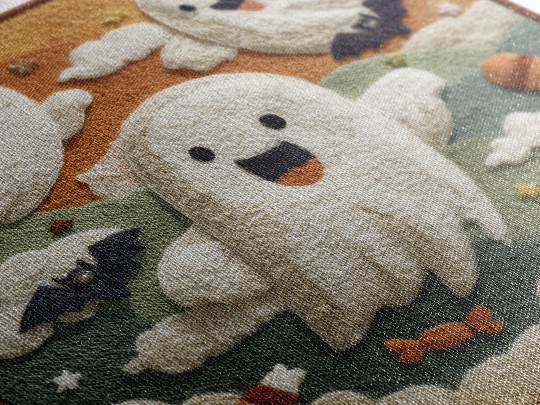 The Ghost Kite Festival, Felt Halloween Art, Square Wall Art, Canvas Print, Cute Halloween Wall Art, Halloween Kids Decor