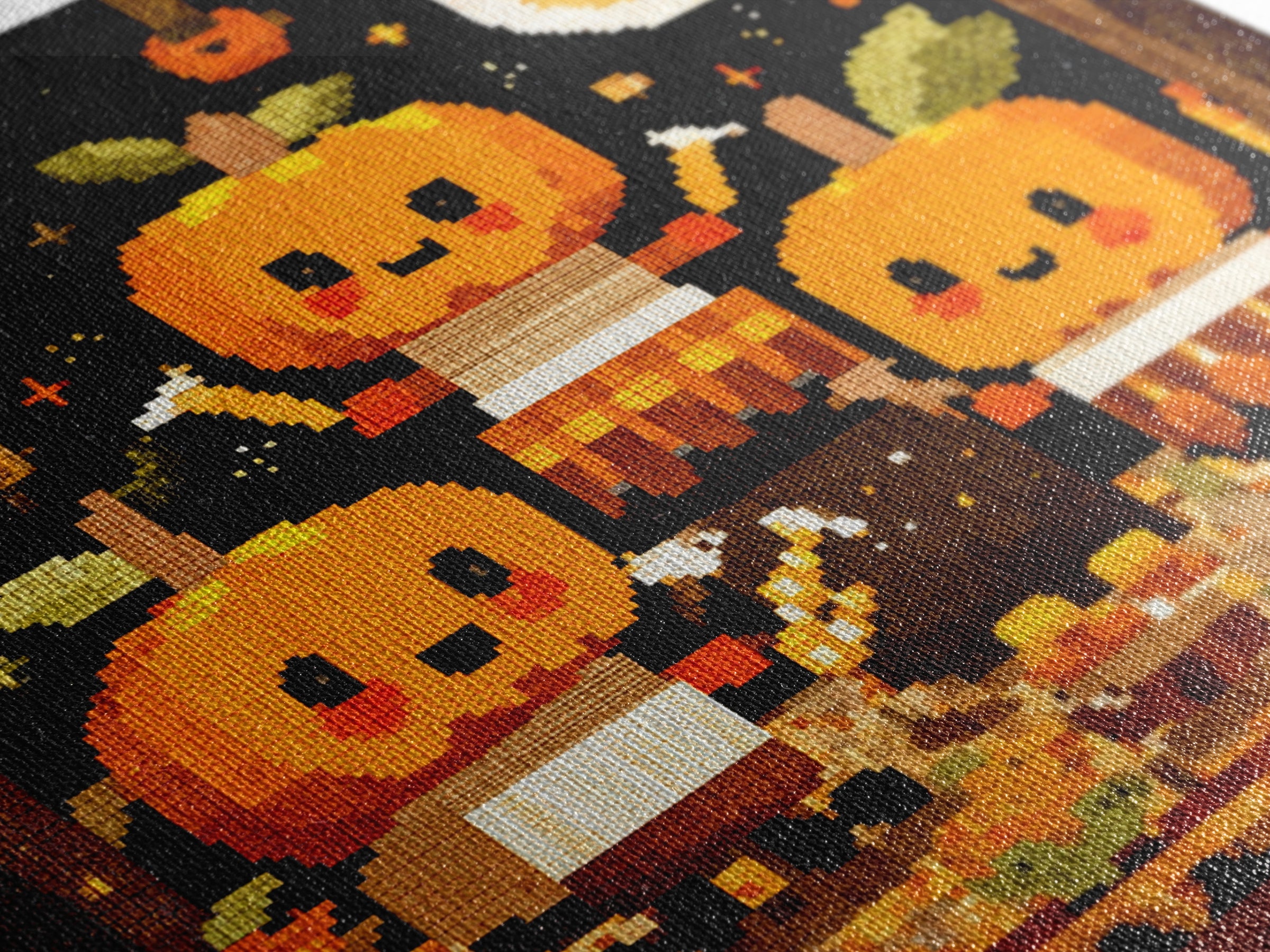 The Pumpkin Music Band, Pixel Halloween Art, Square Wall Art, Canvas Print, Cute Halloween Wall Art, Halloween Kids Decor