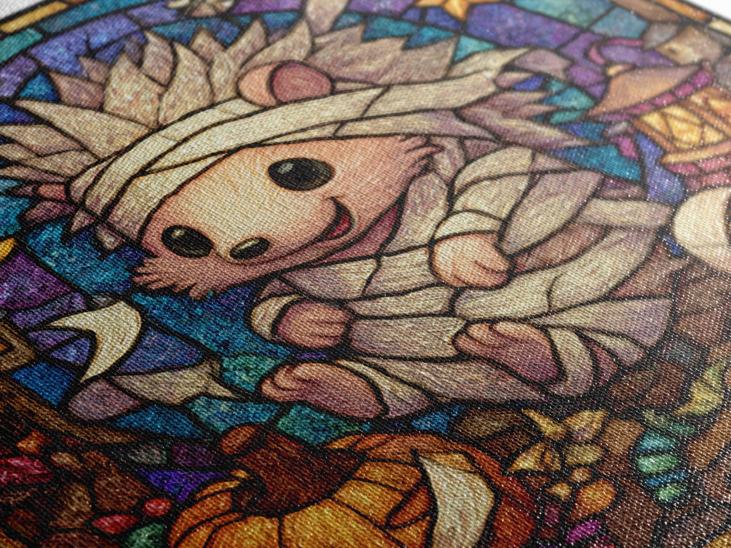 The Hedgehog Mummy, Stained Glass Halloween, Square Wall Art, Canvas Print, Cute Halloween Wall Art, Halloween Kids Decor