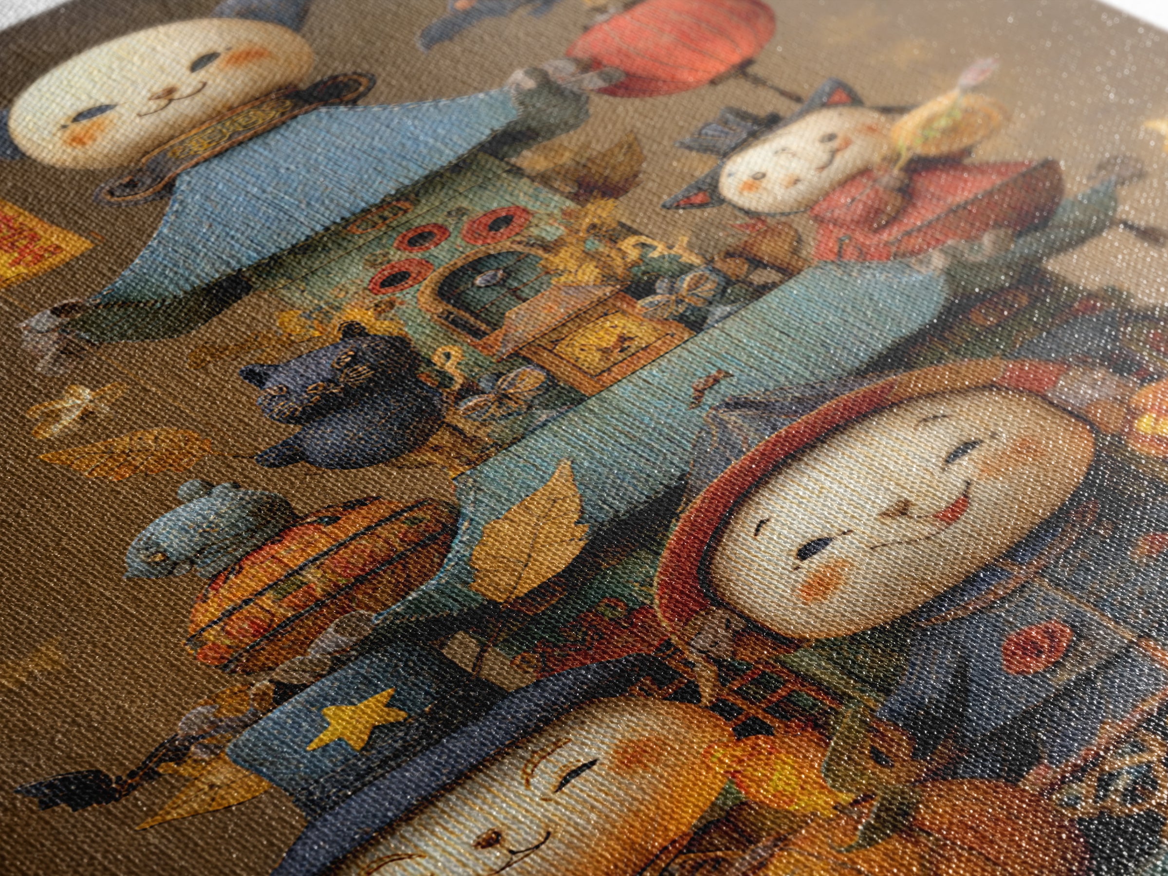 The Festival Of The Little Old Ones, Plush Halloween Art, Vertical Wall Art, Canvas Print, Cute Halloween Wall Art